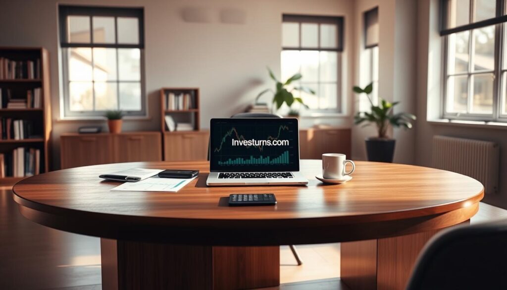 A serene, minimalist office setting with a large, curved desk made of sleek, dark wood. On the desk, a laptop displaying the Investurns.com logo, surrounded by neatly arranged financial charts, a calculator, and a mug of coffee. Soft, warm lighting filters through large windows, casting a gentle glow on the scene. In the background, a bookshelf filled with finance-related books and a potted plant, creating a sense of professionalism and focus. The overall mood is one of thoughtful strategy and measured decision-making, perfectly suited for "Crafting Your Crypto Rebalancing Strategy". A serene, minimalist office setting with a large, curved desk made of sleek, dark wood. On the desk, a laptop displaying the Investurns.com logo, surrounded by neatly arranged financial charts, a calculator, and a mug of coffee. Soft, warm lighting filters through large windows, casting a gentle glow on the scene. In the background, a bookshelf filled with finance-related books and a potted plant, creating a sense of professionalism and focus. The overall mood is one of thoughtful strategy and measured decision-making, perfectly suited for "Crafting Your Crypto Rebalancing Strategy".