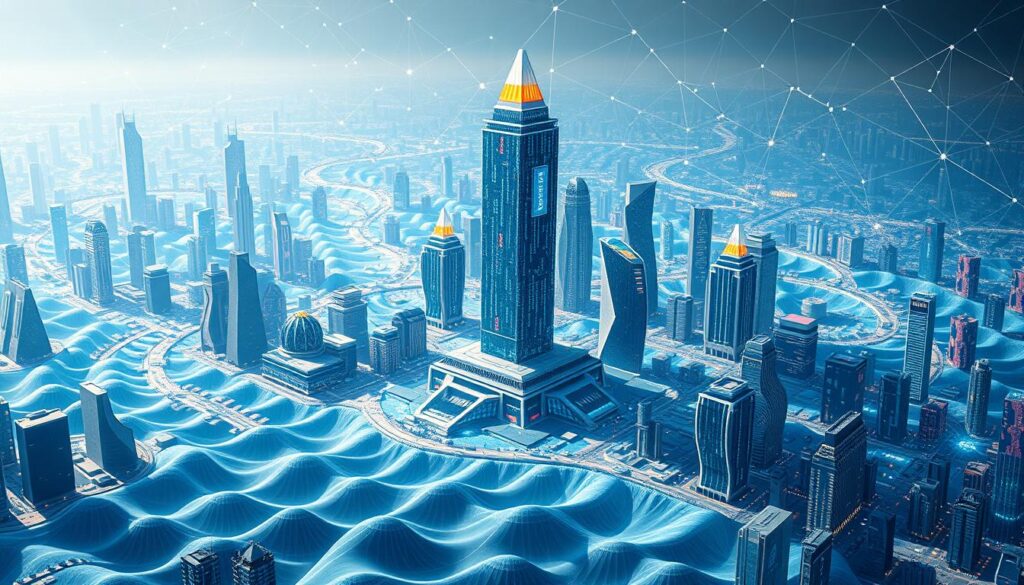 A sprawling digital metropolis, where streams of ethereal code converge in a choreographed dance of decentralized liquidity. In the foreground, a towering blockchain monument stands as a testament to the ingenuity of DeFi protocols, its multi-faceted structure shimmering with holographic data visualizations. Surrounding it, a hive of activity - digital wallets and smart contracts intertwine, creating a vibrant ecosystem of financial innovation. The middle ground is a landscape of undulating waves, representing the ebb and flow of liquidity, while the background is a kaleidoscope of dynamic geometric patterns, symbolizing the complex algorithms that power these revolutionary platforms. The scene is bathed in a soft, ethereal glow, evoking a sense of futuristic wonder and the boundless potential of decentralized finance. A sprawling digital metropolis, where streams of ethereal code converge in a choreographed dance of decentralized liquidity. In the foreground, a towering blockchain monument stands as a testament to the ingenuity of DeFi protocols, its multi-faceted structure shimmering with holographic data visualizations. Surrounding it, a hive of activity - digital wallets and smart contracts intertwine, creating a vibrant ecosystem of financial innovation. The middle ground is a landscape of undulating waves, representing the ebb and flow of liquidity, while the background is a kaleidoscope of dynamic geometric patterns, symbolizing the complex algorithms that power these revolutionary platforms. The scene is bathed in a soft, ethereal glow, evoking a sense of futuristic wonder and the boundless potential of decentralized finance.