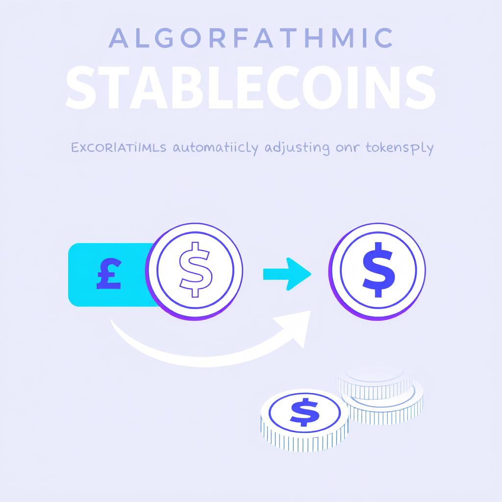 Algorithmic stablecoin concept showing code and supply adjustment mechanisms