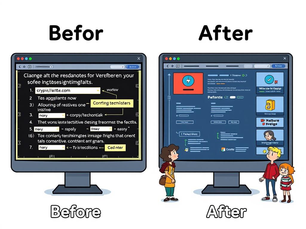 Before and after comparison of Web3 user interfaces, showing the evolution toward more user-friendly experiences in the future Before and after comparison of Web3 user interfaces, showing the evolution toward more user-friendly experiences in the future