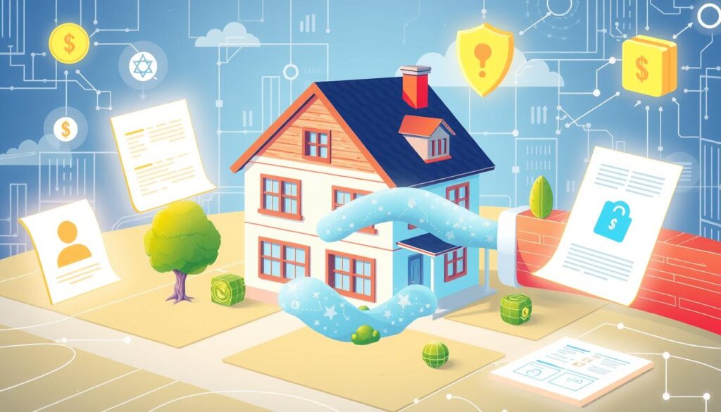 Blockchain-based real estate transaction showing property transfer with broad impact on efficiency Blockchain-based real estate transaction showing property transfer with broad impact on efficiency