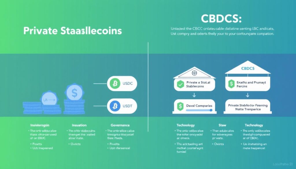 Comparison between private stablecoins and central bank digital currencies