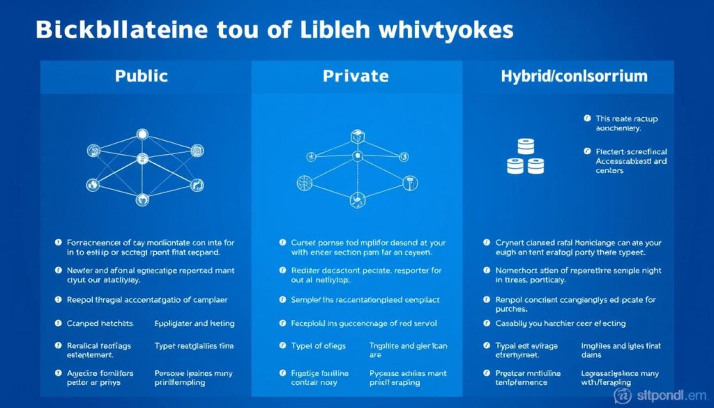 Different types of blockchain networks: public, private, and hybrid