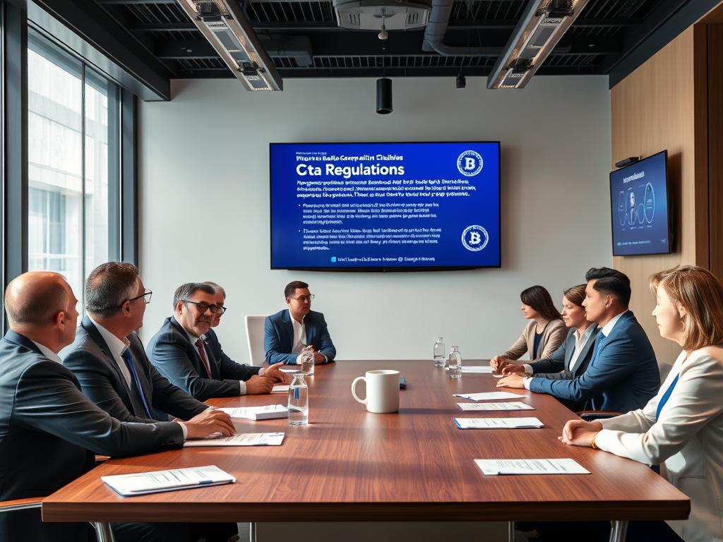 Financial executives discussing stablecoin regulations impact
