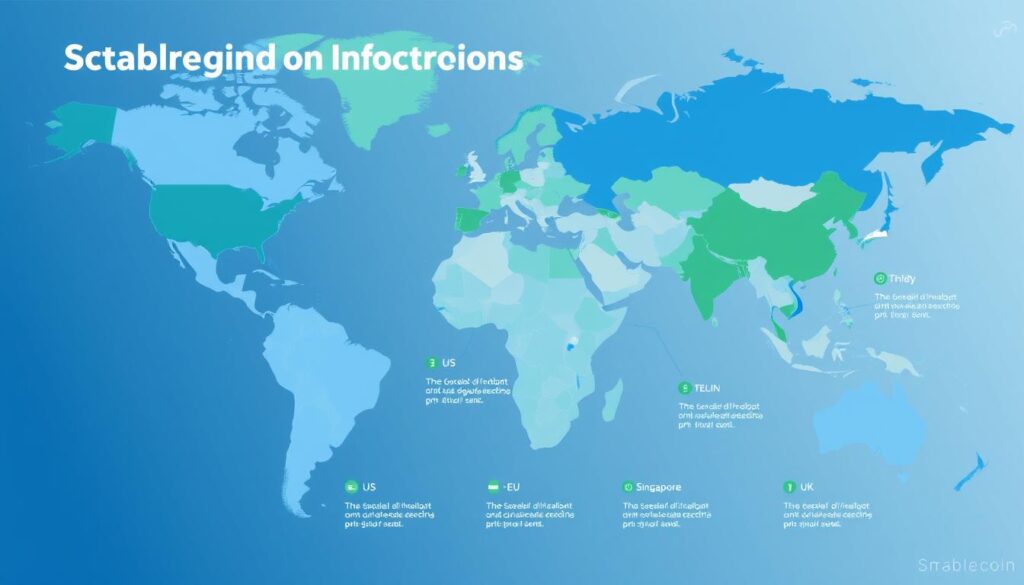 Global map highlighting different stablecoin regulation approaches across regions