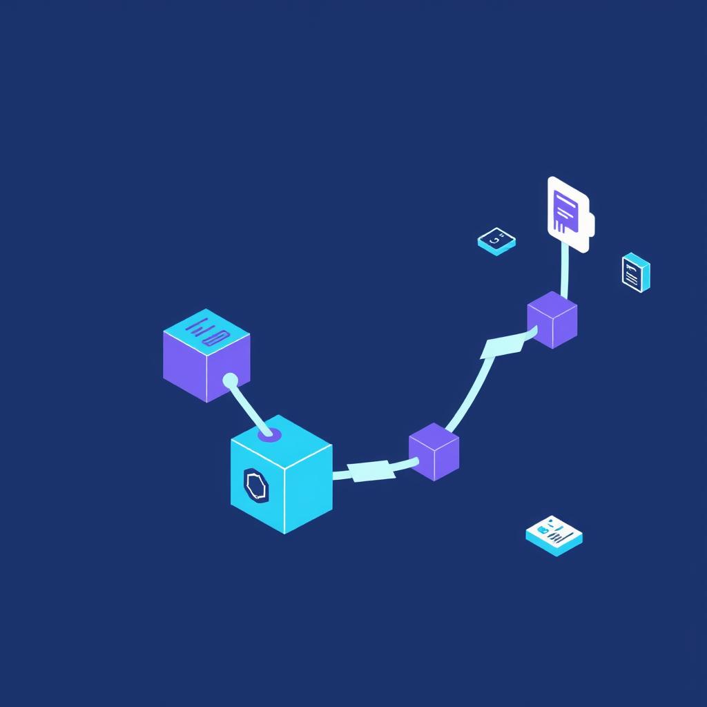 Illustration of blockchain technology showing connected blocks in a chain with data flowing between them, representing the future of decentralized internet Illustration of blockchain technology showing connected blocks in a chain with data flowing between them, representing the future of decentralized internet