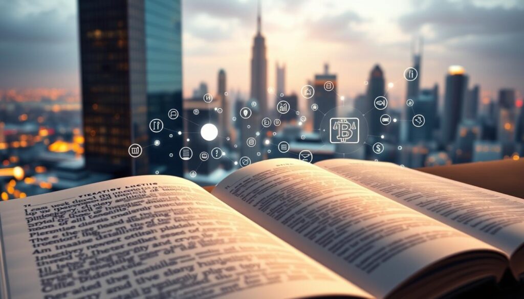 A detailed legal framework for digital assets, captured in a high-resolution photorealistic rendering. The foreground depicts a meticulously crafted statute book, its pages illuminated by soft, warm lighting, conveying a sense of authority and legitimacy. The middle ground showcases a constellation of digital icons, representing the diverse landscape of cryptocurrencies, non-fungible tokens, and other blockchain-based assets. In the background, a backdrop of towering skyscrapers and a cityscape symbolizes the integration of these emerging technologies into the broader financial ecosystem. The overall composition suggests a harmonious balance between the legal and technological realms, underscoring the importance of a well-defined regulatory framework for the responsible development of the digital asset industry. A detailed legal framework for digital assets, captured in a high-resolution photorealistic rendering. The foreground depicts a meticulously crafted statute book, its pages illuminated by soft, warm lighting, conveying a sense of authority and legitimacy. The middle ground showcases a constellation of digital icons, representing the diverse landscape of cryptocurrencies, non-fungible tokens, and other blockchain-based assets. In the background, a backdrop of towering skyscrapers and a cityscape symbolizes the integration of these emerging technologies into the broader financial ecosystem. The overall composition suggests a harmonious balance between the legal and technological realms, underscoring the importance of a well-defined regulatory framework for the responsible development of the digital asset industry.