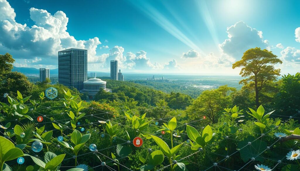 A lush, verdant landscape teeming with life and innovation. In the foreground, a vibrant ecosystem of interconnected elements - digital nodes, cryptocurrency tokens, and blockchain ledgers - pulsing with energy and growth. The middle ground showcases towering structures of glass and steel, housing cutting-edge technology labs and incubators, where teams of diverse thinkers collaborate to push the boundaries of what's possible. In the distance, a horizon of endless possibilities, with rays of sunlight piercing through clouds, illuminating the path forward. The scene exudes a sense of dynamism, adaptability, and the power of cross-pollination, where different ideas and perspectives converge to foster a thriving, resilient ecosystem. A lush, verdant landscape teeming with life and innovation. In the foreground, a vibrant ecosystem of interconnected elements - digital nodes, cryptocurrency tokens, and blockchain ledgers - pulsing with energy and growth. The middle ground showcases towering structures of glass and steel, housing cutting-edge technology labs and incubators, where teams of diverse thinkers collaborate to push the boundaries of what's possible. In the distance, a horizon of endless possibilities, with rays of sunlight piercing through clouds, illuminating the path forward. The scene exudes a sense of dynamism, adaptability, and the power of cross-pollination, where different ideas and perspectives converge to foster a thriving, resilient ecosystem.