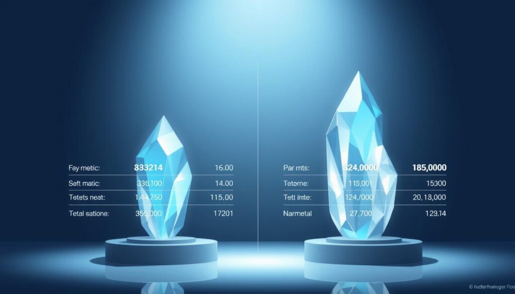 A sleek, data-driven comparison of leading staking pools in the digital asset market. A clean, minimalist layout showcases key metrics side-by-side, illuminated by soft, directional lighting that casts subtle shadows. The pools are displayed as elegant, crystalline structures, their parameters and performance indicators holographically projected in a sophisticated, futuristic interface. The scene conveys a sense of technological sophistication and financial transparency, inviting the viewer to analyze and assess the options for secure, capital-efficient staking. A sleek, data-driven comparison of leading staking pools in the digital asset market. A clean, minimalist layout showcases key metrics side-by-side, illuminated by soft, directional lighting that casts subtle shadows. The pools are displayed as elegant, crystalline structures, their parameters and performance indicators holographically projected in a sophisticated, futuristic interface. The scene conveys a sense of technological sophistication and financial transparency, inviting the viewer to analyze and assess the options for secure, capital-efficient staking.
