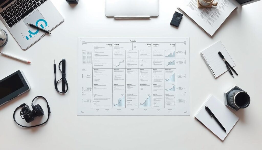 A sleek, minimalist analysis framework laid out on a clean, white desk, surrounded by neatly organized research materials and technical gadgets. The framework is composed of a grid-like structure, with various interconnected modules and data visualization elements. The scene is illuminated by soft, diffused lighting, casting subtle shadows and highlighting the precision and clarity of the design. The overall mood is one of focused efficiency, inviting the viewer to explore the intricacies of the analytical process.