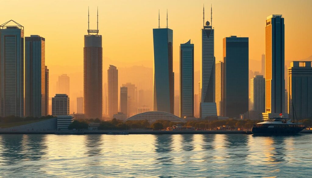 A tranquil scene of a mid-cap crypto investment strategy. In the foreground, a group of reliable, sustainable projects stand tall like towering skyscrapers, their foundations built on thorough fundamental analysis. The middle ground features a bustling financial district, with investors poring over data and making calculated decisions. The background is a serene cityscape, bathed in warm, golden lighting that casts a sense of stability and growth. The overall atmosphere conveys a balanced, thoughtful approach to crypto investment, focused on identifying the "middle class" of projects with long-term potential.
