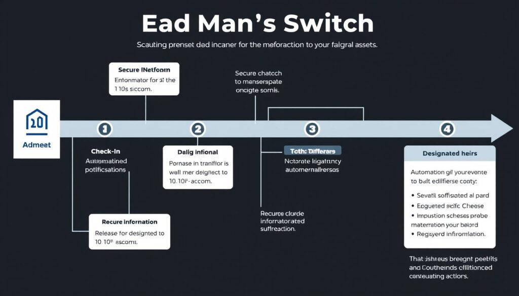 Dead man's switch concept showing automated notification system for digital asset inheritance Dead man's switch concept showing automated notification system for digital asset inheritance