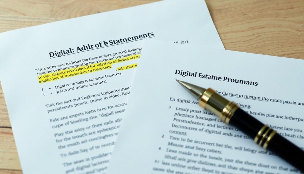 Legal documents for digital estate planning showing digital asset provisions Legal documents for digital estate planning showing digital asset provisions