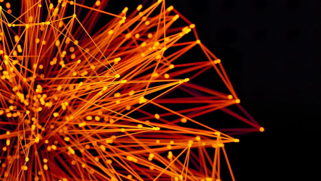 A futuristic digital graphic showing interconnected nodes, representing the different types of cryptocurrencies on a blockchain network.