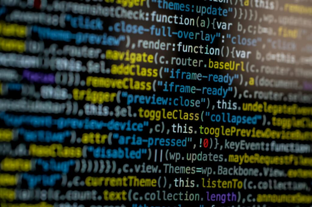 A detailed macro shot of complex blockchain code displayed on a computer screen, showing lines of data.