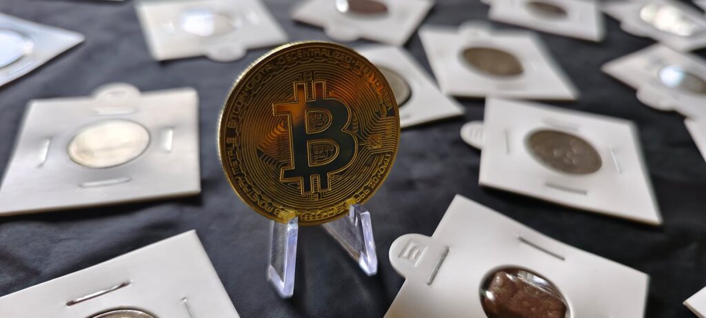 An abstract visualization of a glowing blockchain network with interconnected nodes.