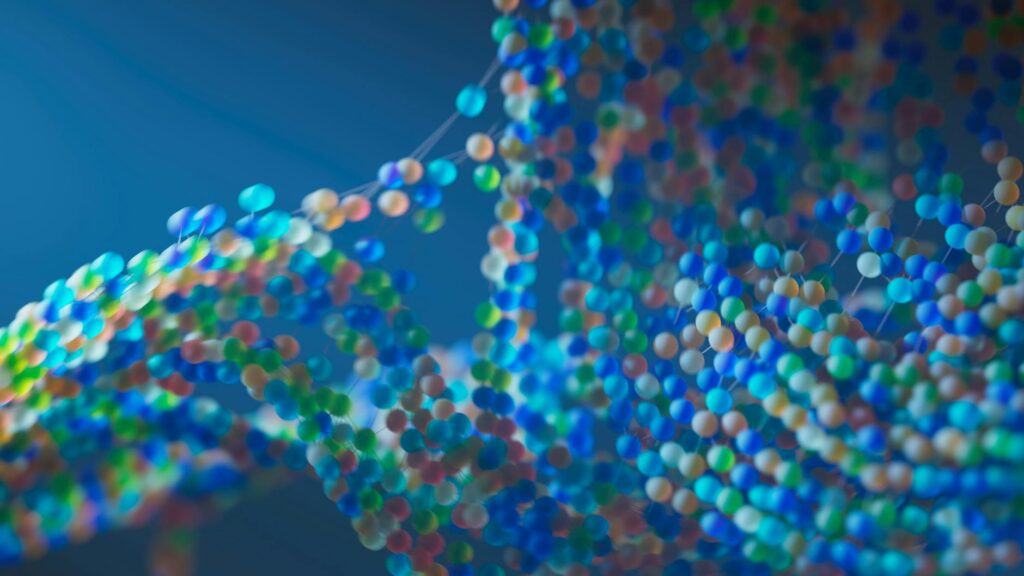 An abstract digital art rendering of a glowing, interconnected blockchain network.