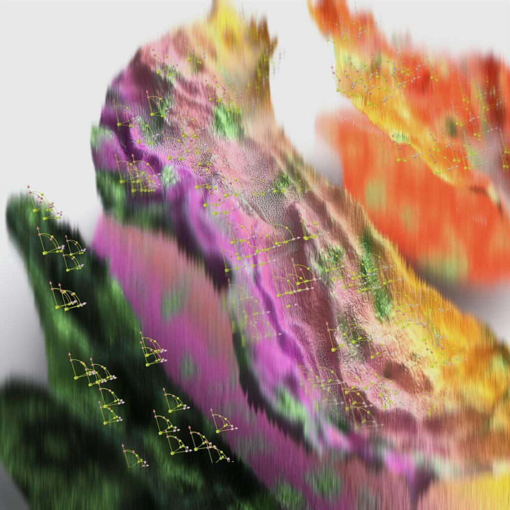 An abstract digital art piece showing the complex structure of blockchain technology.