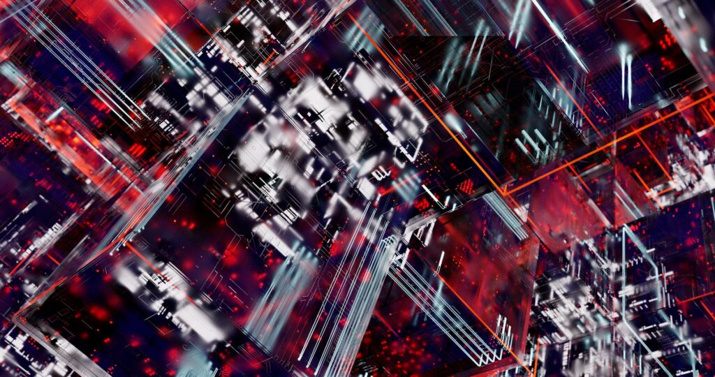 A complex network of interconnected nodes and lines, visualizing the secure nature of blockchain technology.