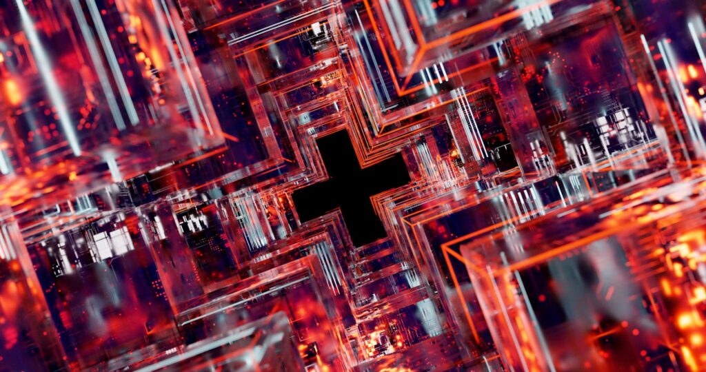 An abstract visual representation of a decentralized blockchain network with interconnected nodes.