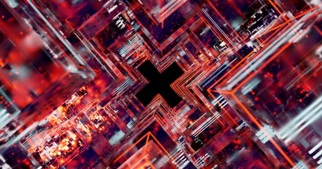 An abstract digital visualization of interconnected nodes, representing a decentralized blockchain network.