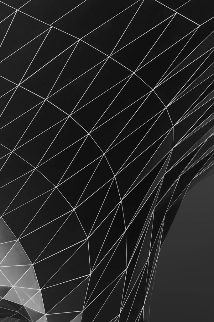 A complex web of digital connections and data points, illustrating the intricate structure of a strong DAO community.