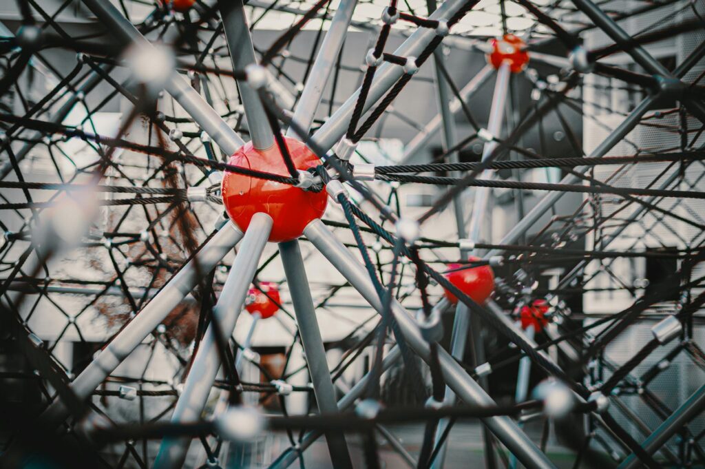 A futuristic digital illustration of a decentralized network, representing blockchain technology.