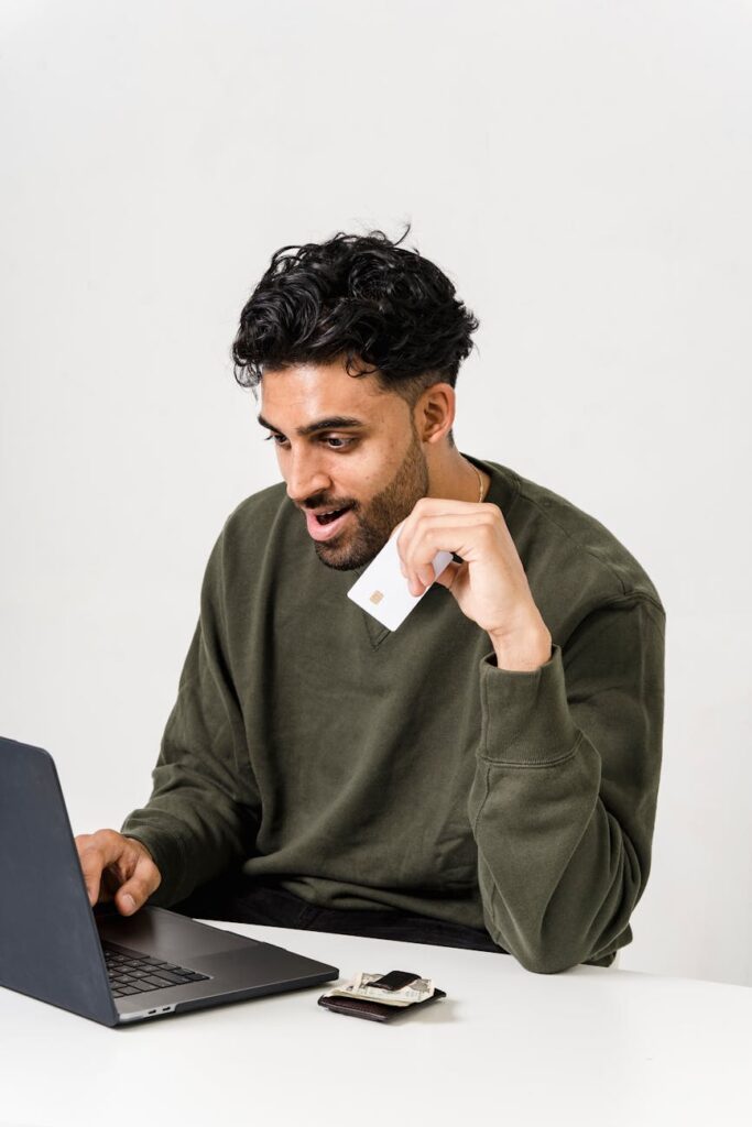 A composed investor analyzing cryptocurrency data on a multi-monitor setup in a calm office environment.
