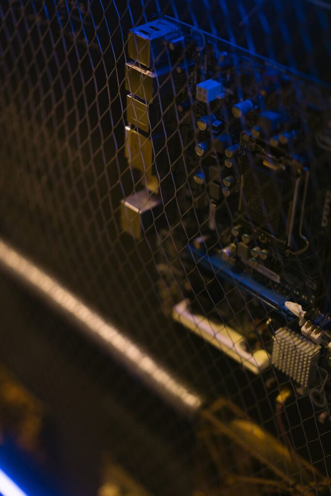 An abstract visualization of a decentralized blockchain network with interconnected nodes.