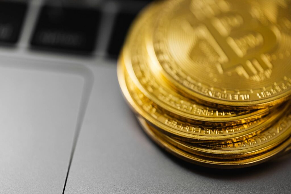 A close-up of a glowing digital currency coin, symbolizing the value within DeFi.